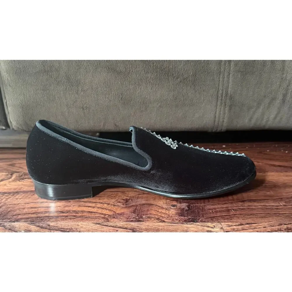 $1,295 NEW Giuseppe Zanotti Black Velvet Crystal GZ Smoking Loafers Size 7(40)